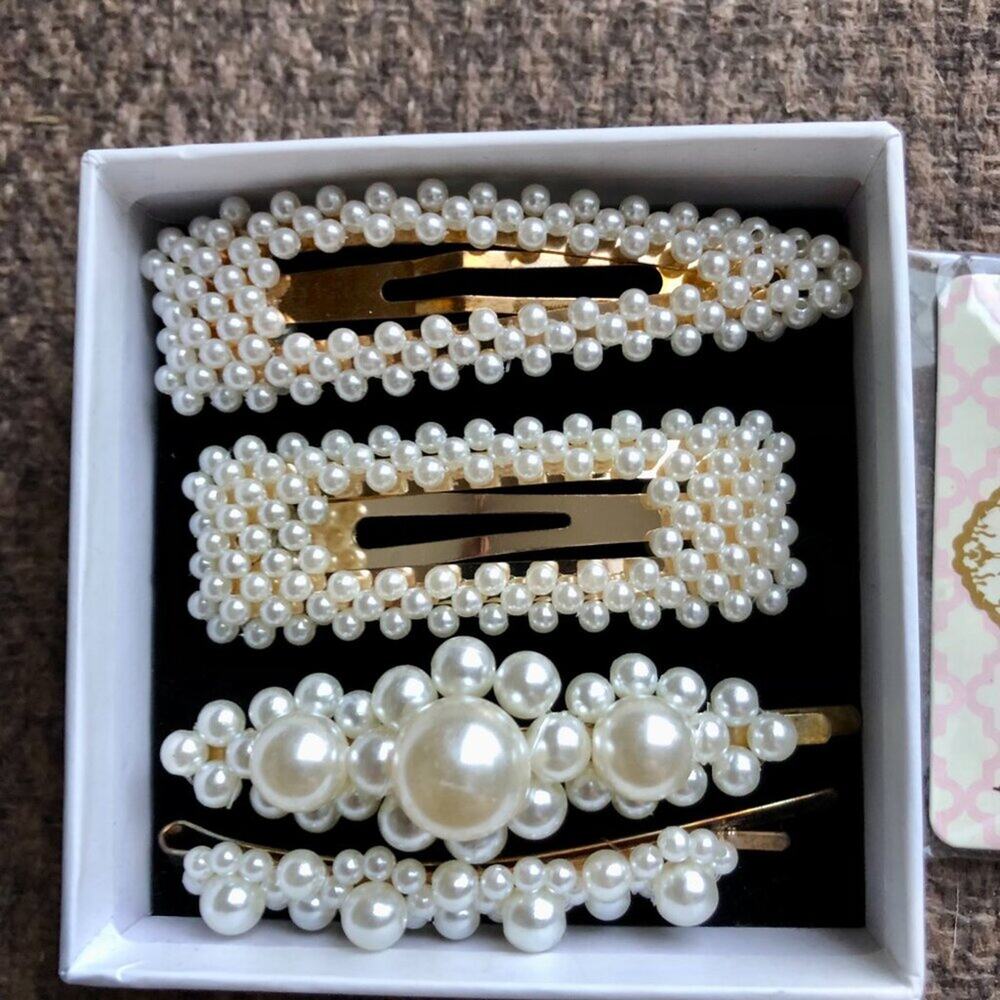 Hair Barrette Large Clip Gold Pearl NWT Bundle 6 pieces New Wedding Event